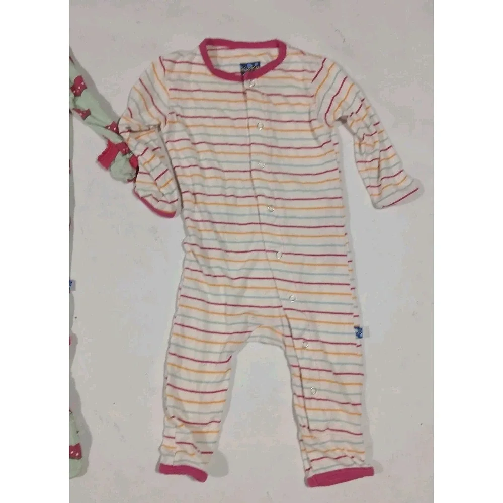 Lot of 3 KicKee Pants Sleepers Size 3-6 Months Bamboo Stripes Watermelon Snaps